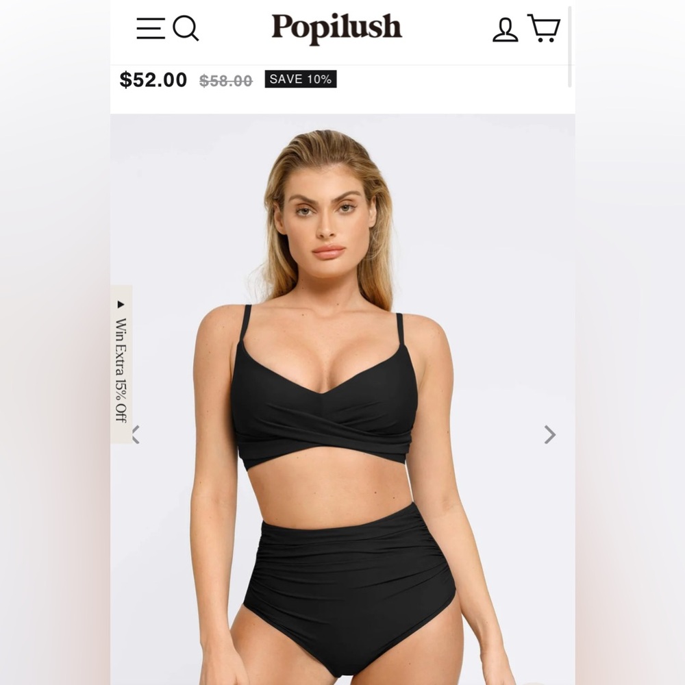 Popilush Black Two-Piece Swimsuit Set 
Size Large 
New with tags 
Never worn